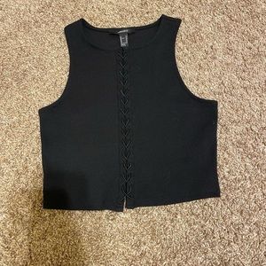 black cropped tank top with ties one the front
